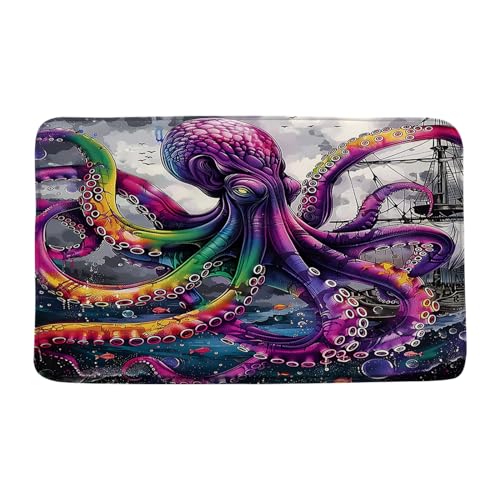 Octoplus Purple Watercolor Octoplus Tentacles Attack Sailboat Vintage Sea Tropical Fish Wildlife Kraken Coastal Nautical Alfombra Entrada Alfombras Limpia Zapatos para 40x60cm