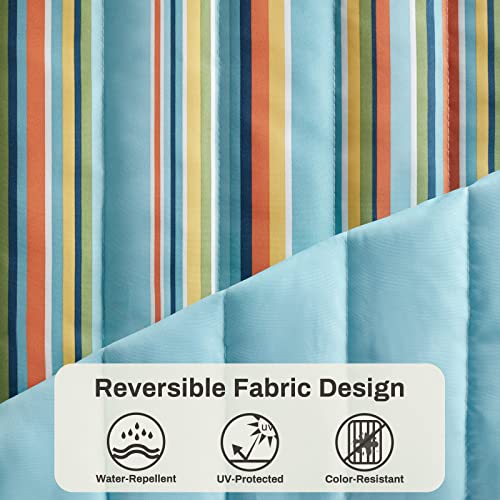 Image of CHULIM 12 FT Double Quilted Fabric Hammock with Spreader Bars and Pillow 450 LBS Weight Capacity 2 Person Hammock for Outdoor Patio Backyard Poolside Blue Stripes