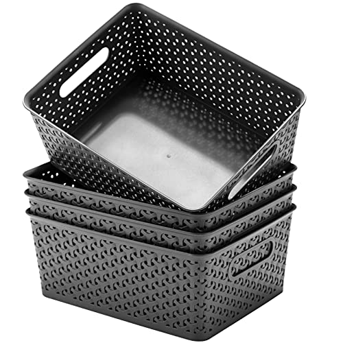 Aebeky Plastic Storage Basket,Medium Weave Basket Organizer,4-Pack (Grey) #TOP21