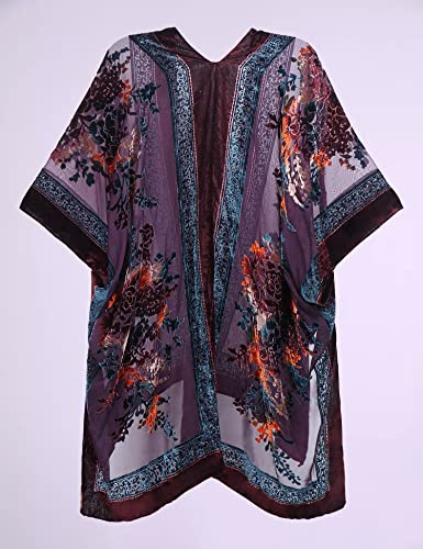 Image of Women's Burnout Velvet Kimono Long Cardigan Cover Up Casual Outfit