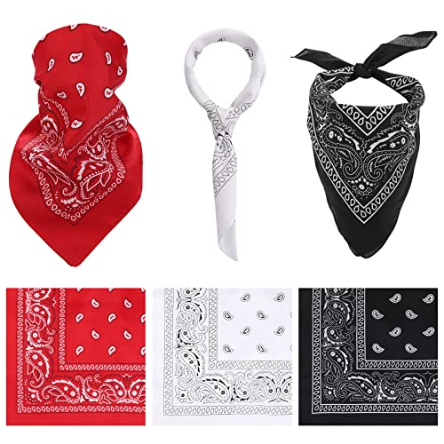 Molain 3 Stück Unisex Paisley Bandanas Cowboy Bandana Multifunktion Taschentücher Paisley Print Kopftuch, Schwarz, Weiß, Rot, 54 x 54 cm