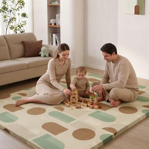 Blissful Diary 1.3 Thick Baby Play Mat 71x59 Playpen Mat with Removable & Washable Cover Ultra Soft Crawling Rug for Floor Foam Cushion & Non-Slip Backing for Kids Toddlers Earth Tone Rainbow