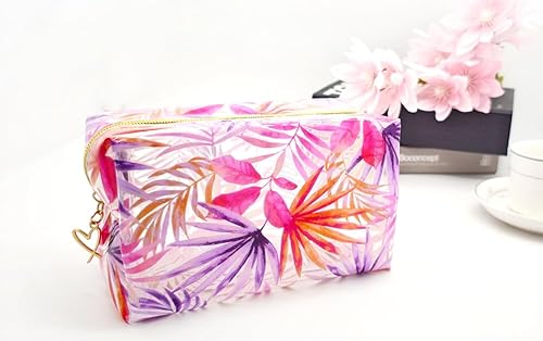 Miniatura 2 de QFSH Bolsa de aseo transparente con estampado de hojas, bolsa de maquillaje transparente, bolsa de cosméticos de viaje, bolsa de cosméticos de PVC,