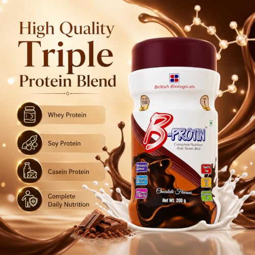 Image of B-Protin Chocolate Nutritional Supplement Powder 200g | High Protein with Whey, Soy & Casein | 27 Vitamins, Minerals & Amino Acids | Complete Daily Nutrition | Gluten Free | Trans Fat Free