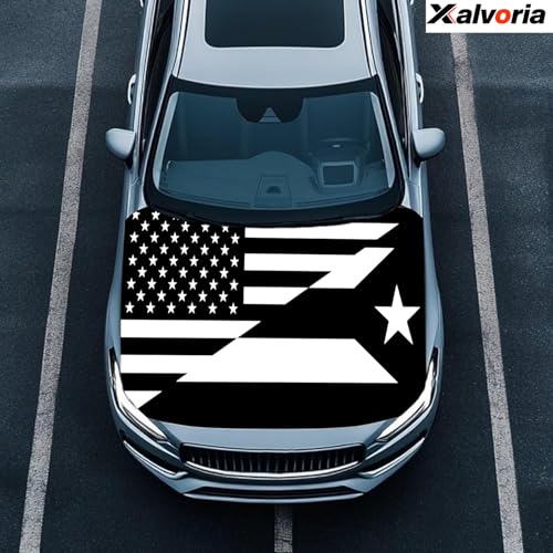 USA & Puerto Rico Black & White Flag Car Hood Covers – 4' x 5.25', Durable Polyester Spandex, Stretchable, Vibrant Colors, Universal Fit, Patriotic Car Accessories for Cars, Trucks & SUVs