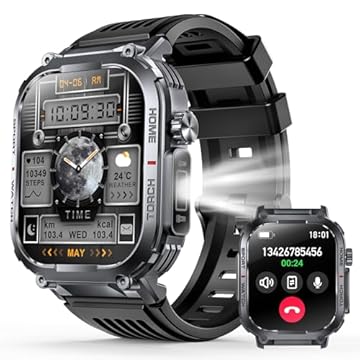 JELLOO Relógio inteligente militar masculino com 3 ATM à prova d'água (atender/fazer chamadas), smartwatch de 5 cm com mais de 100 modos esportivos, monitor de sono de frequência cardíaca SpO2,