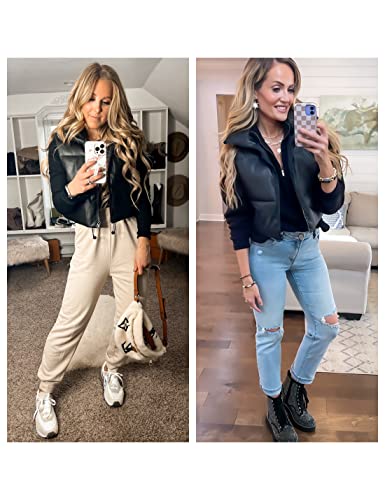 UANEO Cropped Puffer Vest Women Zip Up Stand Collar Sleeveless Padded Crop Puffy Vests