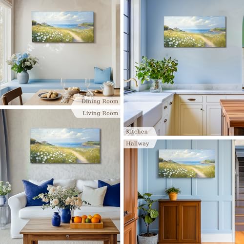 SERIMINO Coastal Landscape Large Wall Art, Country Scenic Canvas Art Wall Decor, Meadow Wildflowers Nature Art Prints, Rustic House Decorations Living Room Bedroom Above Bed Wall Pictures 20"X40"