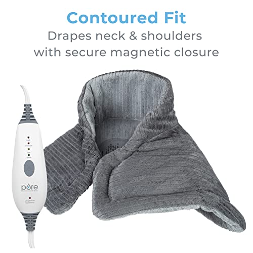 Pure Enrichment PureRelief Neck & Shoulder Heating Pad - 4 Heat Settings, Auto Shut-Off, Universal Fit, Magnet Closure, Soft Micromink, Storage Bag, 5-Year Warranty, Machine Wash (Charcoal Gray)