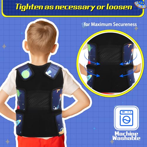 Image of Janmercy Weighted Vest for Kids Ages 2 to 9 Adjustable Neoprene Compression Vest Removable Weights Breathable Comfort Toddler(Rocket,Small,Dark Blue)