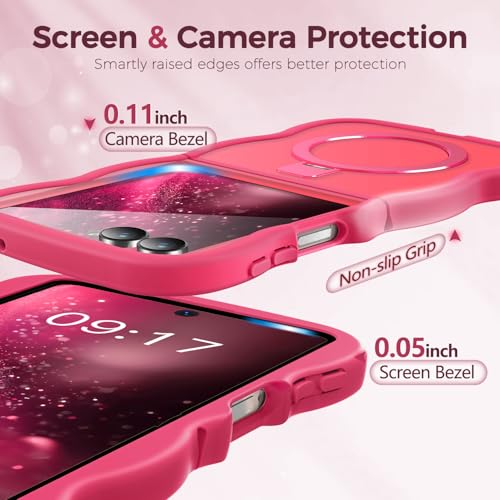 Image of Cute Wavy Magnetic Stand Case for Galaxy Z Flip 7 Fit for MagSafe, Hot Pink