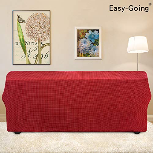 Image of Easy-Going Stretch 4 Seater Sofa Slipcover 1-Piece Sofa Cover Furniture Protector Couch Soft with Elastic Bottom for Kids, Polyester Spandex Jacquard Fabric Small Checks Christmas Red