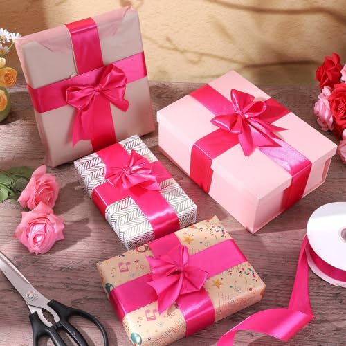 Image of woric Hot Pink Ribbon 1 1 /2 Inch 60 Yards Pink Bows Decor Satin Ribbon for Flower Bouquet Gift Wrapping Girl Women Hair Bows Crafts Wedding Holiday Decorations