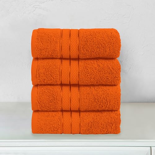 Image of Elegant Comfort Three Line Popcorn Towel Set for Bathroom 16 x 28 inches, Premium Hotel Quality 4-PACK Hand Towels, 100% Turkish Cotton, Soft and Durable,Quick Dry and Highly Absorbent, Vibrant Orange