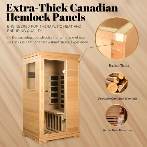 Image of Infrared Sauna,Low EMF,1 Person Sauna,Hemlock Wood,Indoor Sauna