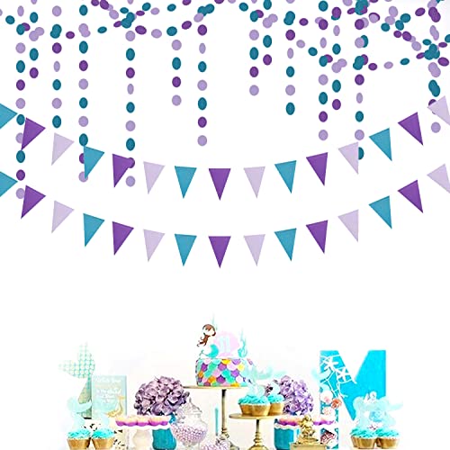 Image of Purple-Blue Mermaid Party-Decorations Paper Garland Streamers - 52Ft Girls Birthday Baby Shower Glitter Hanging Decor Banner,Little Mermaid Theme Under The Sea Backdrop Bunting Panduola