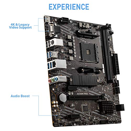 Image of MSI A520M PRO Gaming Motherboard (AMD AM4, DDR4, PCIe 4.0, SATA 6Gb /s, Dual M.2, USB 3.2 Gen 1, HDMI /DP, Micro-ATX)