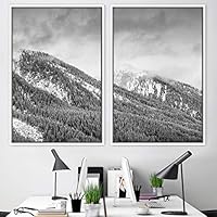 2 Piece Framed Canvas Wall Art Monochromatic Mountains Canvas Prints Home Artwork Decoration for Living Room,Bedroom - 16