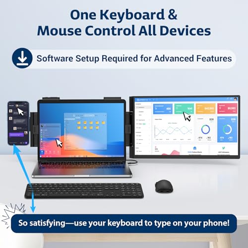Image of HONGO Portable Studio Display 15.6 inch FHD IPS 1080P Monitor - Laptop Screen Extender & Phone /Pad Mount for 14-16 inch Laptops, Turn Phone into Webcam + Keyboard Control (Third‑Party App Required)
