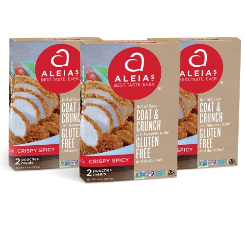 Aleia's Best. Taste. Ever. Crispy Spicy Coat & Crunch - 4.5Oz/3 Pack – Crispy Breading For Poultry, Meat, Seafood, Vegetables - Certified Gluten Free, Non-Gmo, Dairy Free, Low Sodium, Kosher #TOP8