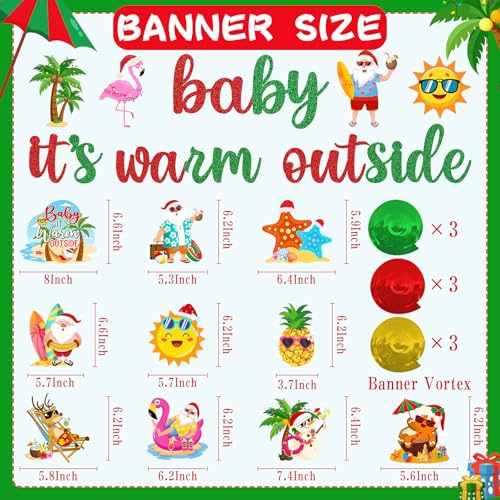 Image of Tropical Christmas Decorations, Summer Christmas Decorations includes Glitter Baby Its Warm Outside Banner and Santa Hanging Swirls, for Hawaiian Luau Beach Theme Christmas Decorations