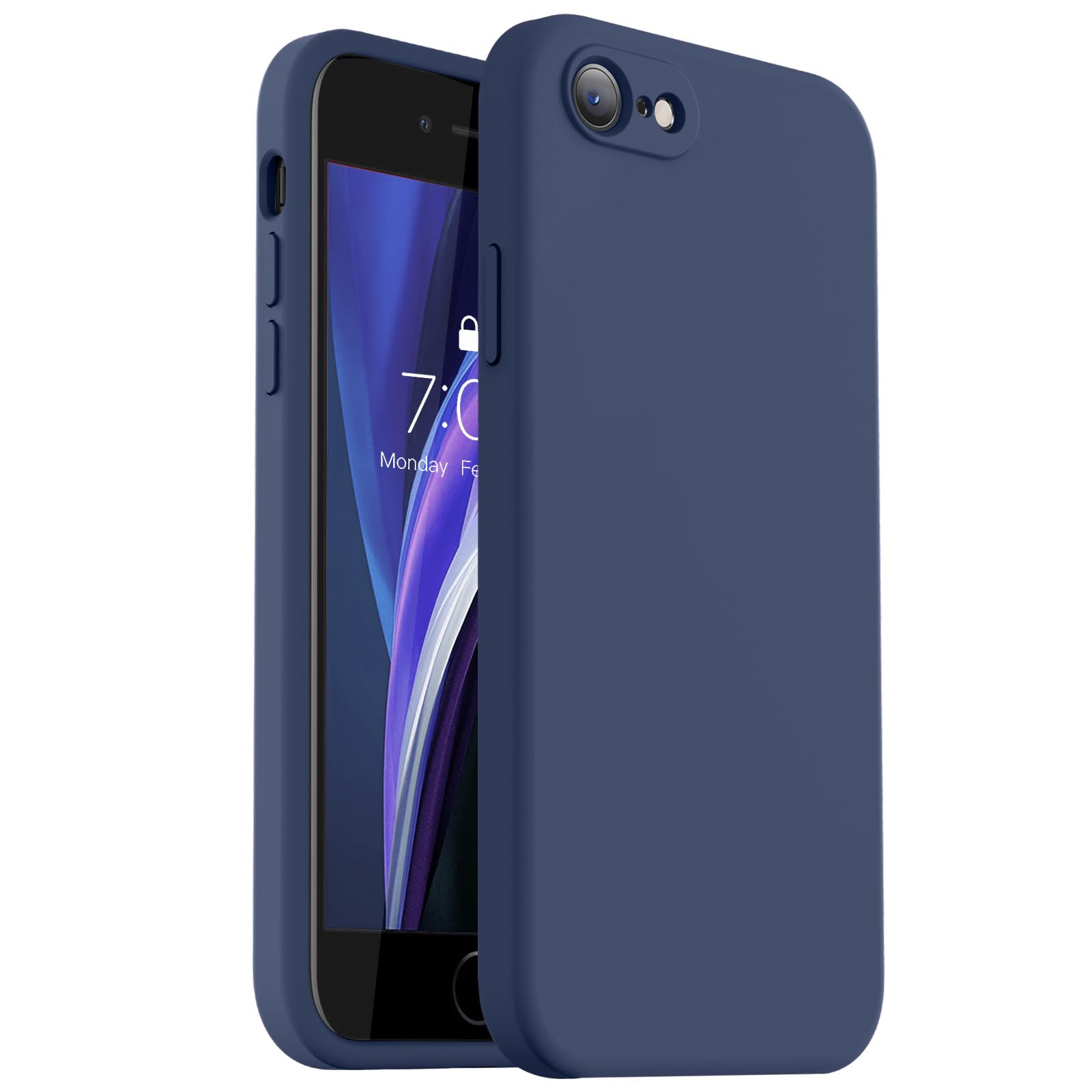 Photo 1 of Vooii for iPhone SE Case 2022/3rd/2020,iPhone 8/7 Case, Upgraded Liquid Silicone with [Flat Edges] [Camera Protection] [Soft Anti-Scratch Microfiber Lining] Phone Case for iPhone SE - Navy Blue