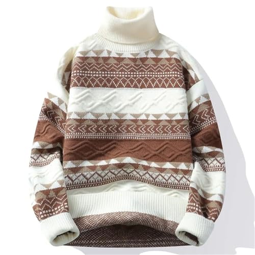 Men's Winter Fashion Patchwork Knitted Turtleneck Sweater Casual Loose Warm Pullover2