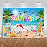 Mocsicka Hello Summer Backdrop Hawaiian Beach Party Decorations Summer Pool Party Backdrops Tropical Beach Supplies Photography Background (Blue, 7x5ft(82'x60'))