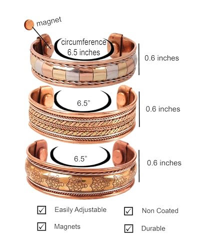 Image of Touchstone copper bracelets | gift for men women |adjustable 100% pure solid real magnetic jewelry | handmade bracelet set combo | rope braided tibetan bangles.