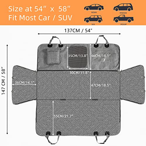 Hanjo Pets Car Dog Cover With Zipper- Car Hammock For Dogs Waterproof - Dog Car Seat Cover For Back Seat With Mesh Window Big Pocket For Car/Suv Nonslip Rubber Back Washable Luxury Material #TOP1