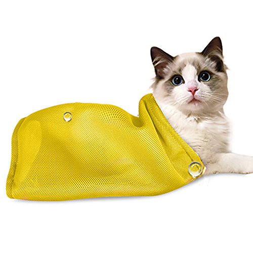 ASOCEA Cat Grooming Bag Cat Restraint Mesh Bag Restraint Biting & Scratching Resisted for Bathing Medication Nail Trimming Ear Cleaning Yellow