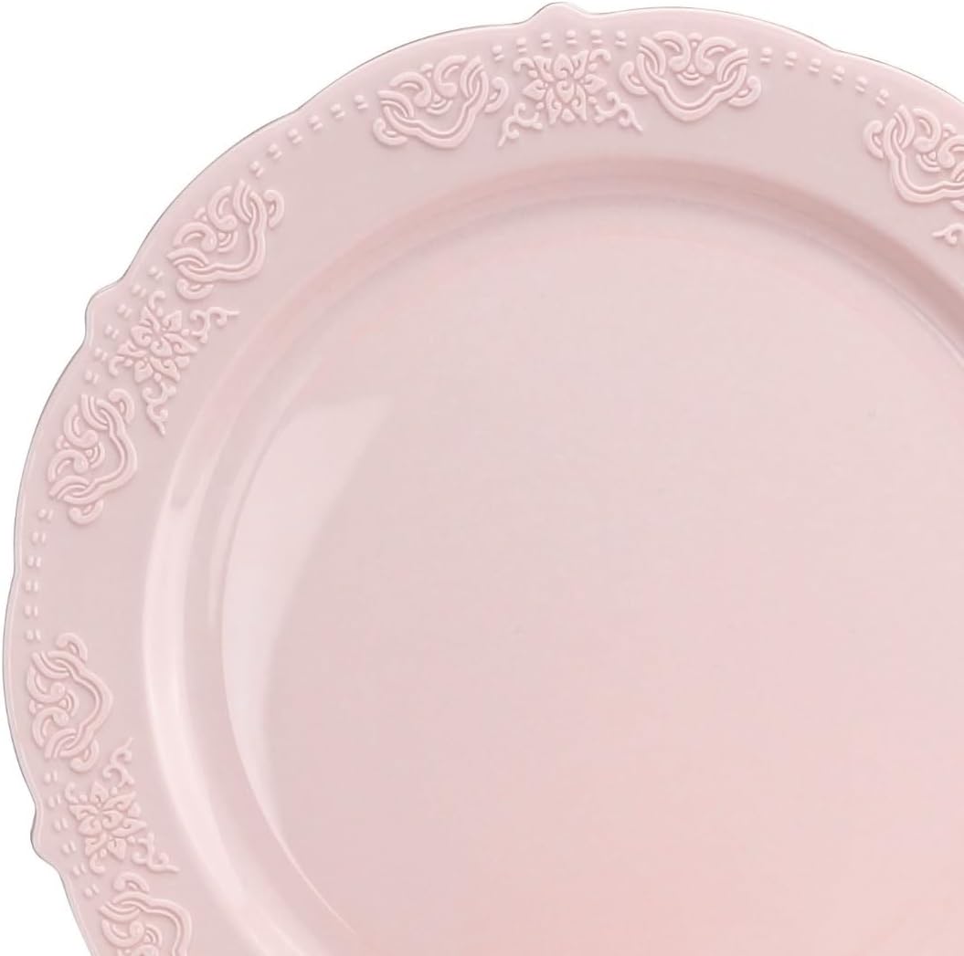 " OCCASIONS " 60 Plates Pack, Vintage Party, Disposable Wedding Party Plastic Plates (Appetizer/Dessert Plate, Portofino in Light Pink)