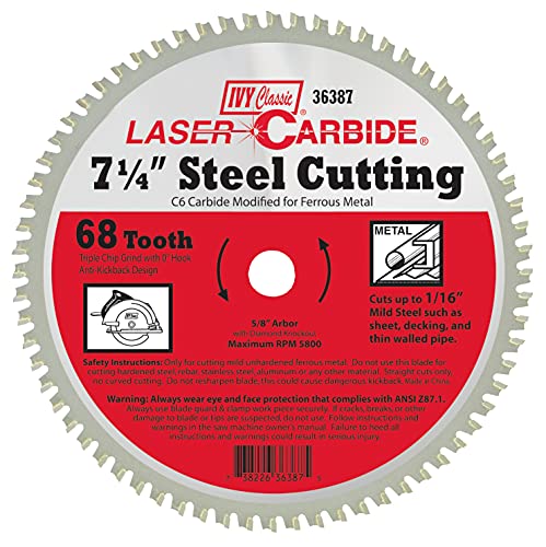 IVY Classic 36387 Laser Carbide 7-1/4-Inch 68 Tooth Steel Cutting Circular Saw Blade with 5/8-Inch Diamond Knockout Arbor, 1/Card