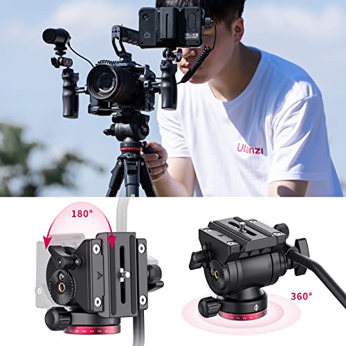 Image of UURig ULANZI MT-56 Camera Tripod Stand with Fluid Head, for Sony Nikon Canon Fujifilm DSLR Camera Video Shooting, W Cell Phone Holder Vlogging Travel Tripod Mount - Ombra 62.99 Inch