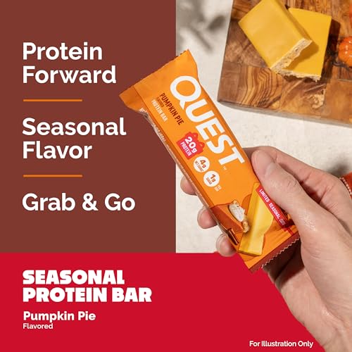 Image of Quest Nutrition Pumpkin Pie Protein Bar, 20g Protein, 12 Count | 11g Fiber, 4g Net Carbs, 1g Sugar, Gluten Free, High Quality Protein, Soft and Chewy, Individually Wrapped 2.12oz Bars