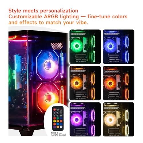 Image of ALCPOK Gaming PC Desktop, AMD Ryzen 7 5700G 3.8GHz, 16GB DDR4 3200MHz RAM, 1TB NVMe SSD, 550W Bronze Power Supply, ARGB Fans,Tower Computer for Office,Photo Editing