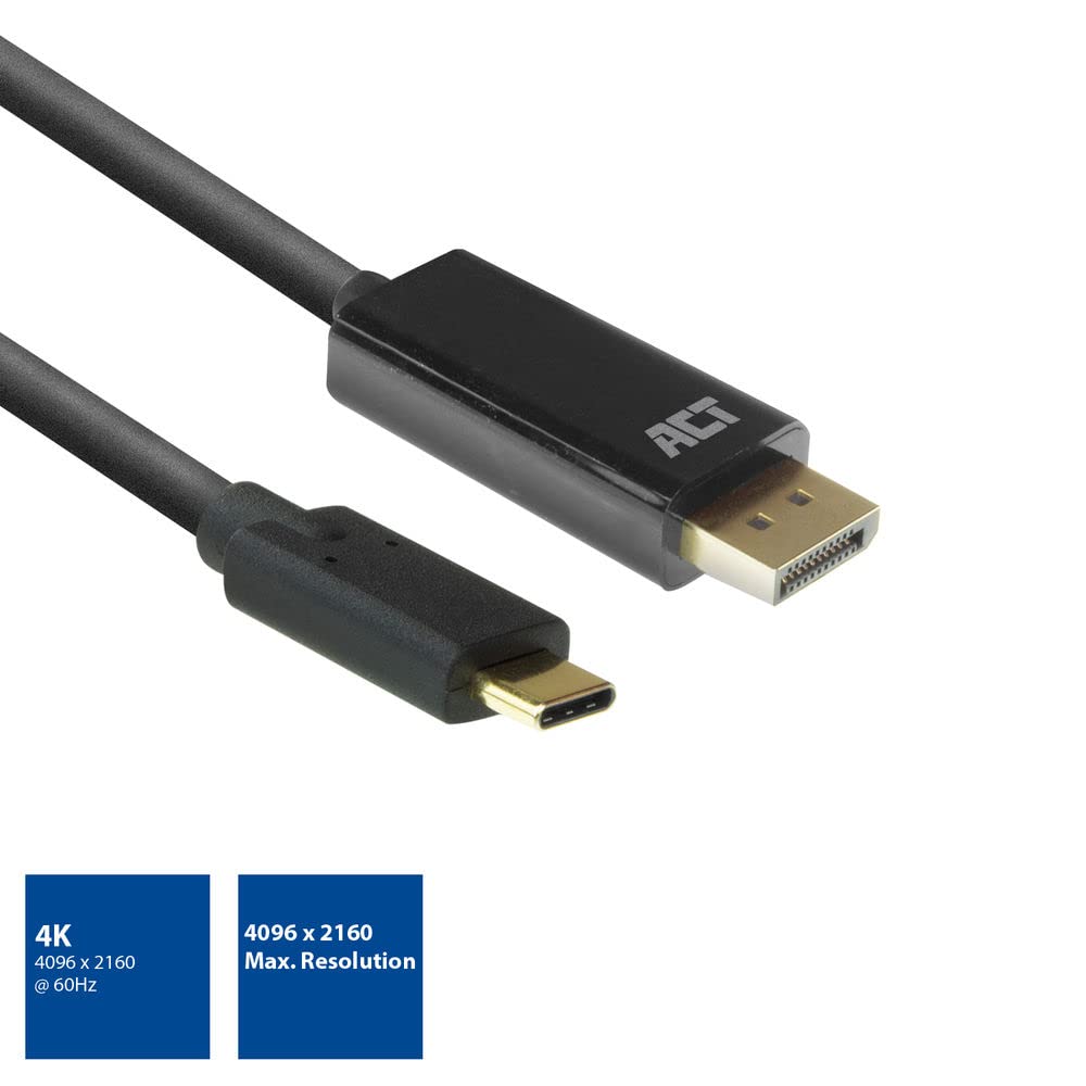 ACT Cavo USB C a DisplayPort, 4K a 60Hz, convertitore USB C a DP, maschio a maschio placcato oro, per laptop, tablet, smartphone – AC7325