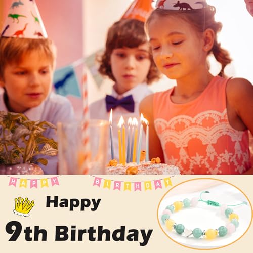 Image of 9 Year Old Girl Birthday Gifts 9th girls gifts heart Charm Stone Bracelet for Daughter /Granddaughter /Niece /Friends