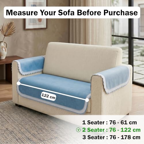 Image of Story@Home Velvet Sofa Cover 2 Seater (76x122Cm) with Arm Rest Covers | Anti Slip Sofa Mat 2 Seater for Living Room | Measure Your Sofa & Create Your Own Customized Set - Ombre Shades of Blue
