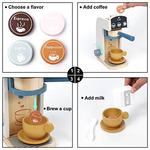 Little Log Holz Kaffeemaschine Set, Kaffeemaschine Spielset - Holz Deluxe Spielküchenset mit Zubehör (13 Stück) – Bild 5