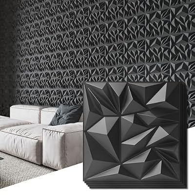 Art3d 33-Pack 3D Wall Panels for Interior Wall Decor, Modern Diamond Textured Accent Wall Paneling for Gaming Living Room TV Wall Background, 12 x 12 inch Black