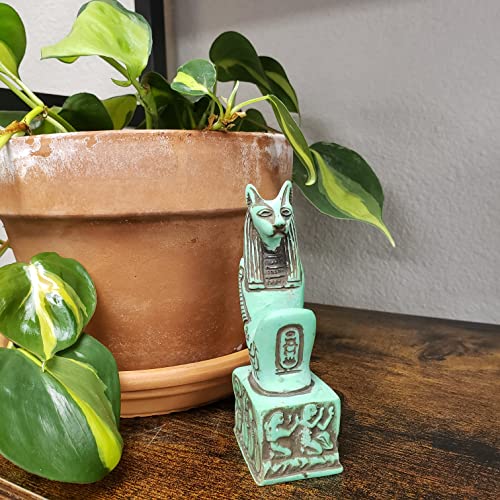 Estatua Bastet Diosa Egipcia Verde 10.8 cm miniatura 7