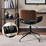 Volans Mid Century Modern Swivel Home Office Desk Chair No Wheels, Faux Leather Adjustable Height...
