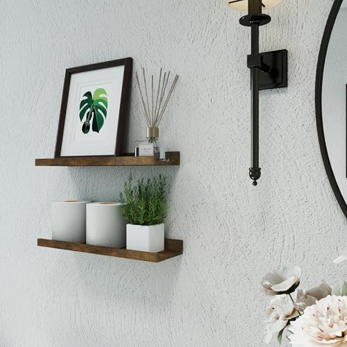 Image of Brown Floating Shelves for Wall Decor, 16 in Shelf with Lip Set of 2