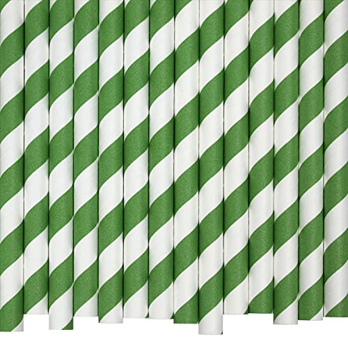 Pailles en Papier à Rayures Vertes et Blanches (10mm x 200mm) - 200 Unités - Pailles En Papier Biodégradables, Respectueuses De L'environnement, Très Durables, Convient à Toutes Les Occasions Cover