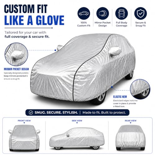 Image of BORDAN Sonet Heavy Duty Car Cover Waterproof | 6-Layer Full Body Protection with Soft Cotton Inner Lining | UV, Rain, Heat, Dust & Scratch Resistant | Custom Fit with Mirror Pockets | Silver