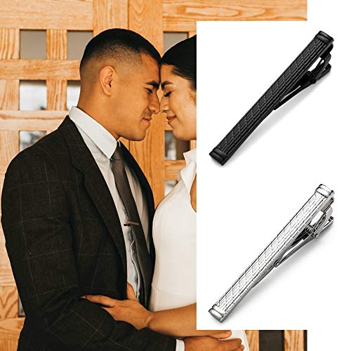MOZETO Tie Clip, Black Gold Blue Silver Tie Clips for Men, Shining Style Tie Bar Set for Regular Ties