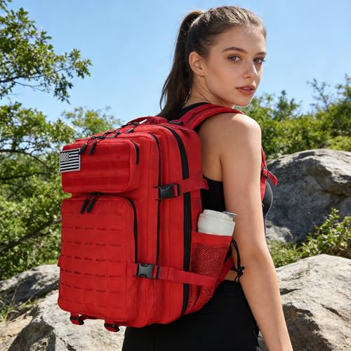 Image of Sparklekle Military Tactical Backpack 45L 3 Day Assault Pack Waterproof Molle Hiking Rucksack for Men&Women (Red)