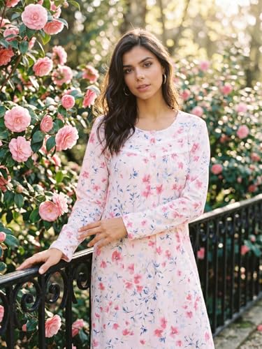 Image of IZZY + TOBY Nightgowns for Women Long Sleeve Soft Cotton Long Warm Nightdress Kintted Night Gown