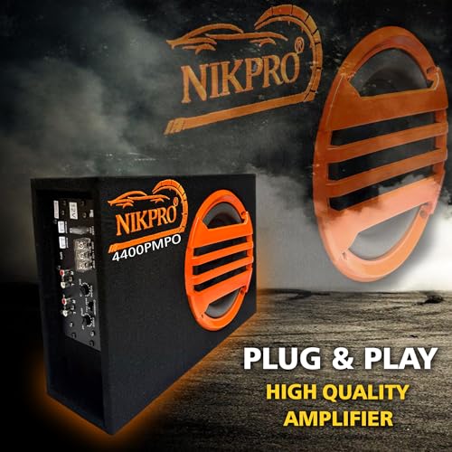 Image of NIKPRO Premium 8-Under Seat Subwoofer for Cars Active Bass Tube with 200 RMS Power and 4400 Watts Peak Built-in Amplifier for Deep Bass and Crystal Clear Audio in Sleek Black Design